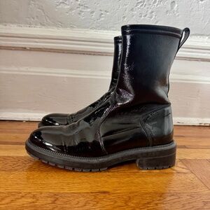 Aquatalia Leoda Black Patent Leather Waterproof Combat Boots